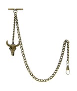Albert Chain Bronze Color Pocket Watch for Men Cow Skull Design Fob T Ba... - $15.66 CAD+