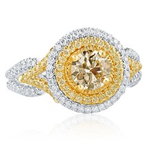 GIA 1.59 TCW Yellow Round Diamond Engagement Ring 18k White Gold - £3,821.12 GBP