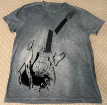 John Varvatos Star USA Men&#39;s Stone Wash Gray Broken Guitar Graphic Tee S... - $39.98