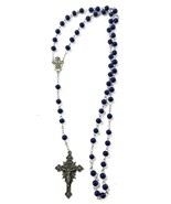 Beautiful Rosary Silver Tone Crusifix Blue Heads Catholic Christianity - $14.77 CAD