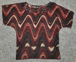 Womens Shirt Banded Hem Jr Girls Weavers Brown Swirl Print Short Sleeve ... - £8.67 GBP