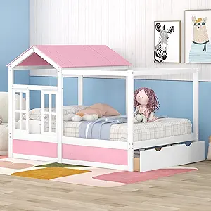 Merax Kids House Beds Frame with Drawer Full Size, Fun Wood Storage Plat... - $743.99