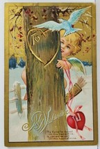 Valentine Greeting Cupid Hiding Blue Bird Embossed Postcard M19 - £8.75 GBP