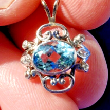 Aquamarine Diamond Pendant Deco Gift Hand made Medallion 14k White Gold Charm - $1,895.25