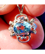 Aquamarine Diamond Pendant Deco Gift Hand made Medallion 14k White Gold ... - €1.610,64 EUR