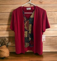 NWT Alfred Dunner Blouse Top W/ Attached Jacket Burgundy Red Button Down Size 8 - £24.91 GBP