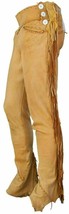 Men&#39;s American Western Wear Soft Buckskin Ragged Leather Pants with Frin... - $84.34+