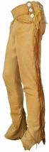 Men&#39;s American Western Wear Soft Buckskin Ragged Leather Pants with Frin... - $88.77+