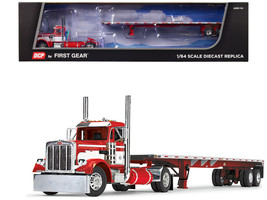 Peterbilt 359 Day Cab and 48&#39; Utility Flatbed Trailer Red and White 1/64 Diecast - £95.57 GBP