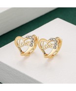18k Layered Real Gold Filled Round Huggies hoop Earrings Love Logo - $221.81 MXN