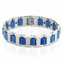 Mens Electric Blue Tungsten Magnetic Link Bracelet 8 1/2 Inch Modern Cuff Bangle - £119.89 GBP