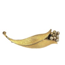 Closed Flower Brooch Pin Gold Tone Rhinestones Lilly or Tulip Bud Vintage  - £8.89 GBP
