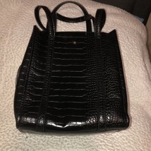 Crocodile Embossed Texture Black Leather Tote Bag Purse W/ Shoulder Straps - £11.67 GBP