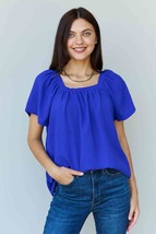 Ninexis Keep Me Close Square Neck Short Sleeve Blouse in Royal - £22.51 GBP