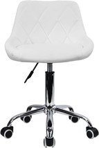 White Mid Back Pu Leather Height Adjustable Swivel Computer Office Home Vanity - £72.45 GBP