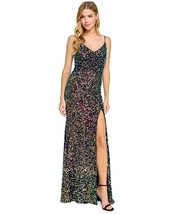 B Darlin Juniors&#39; Strappy Sequinned Slit Maxi Dress Black/Royal Size 13/... - £46.20 GBP