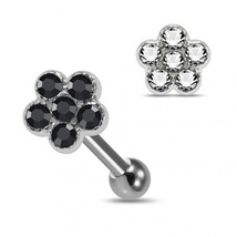 925 Sterling Silver Tiny Flower CZ Jeweled Cartilage Tragus Piercing Ear Stu 16G - £46.46 GBP+