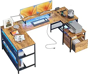 U Shaped Desk With File Drawer, 82.6&quot; U Shaped Desk, Computer Desk With ... - $315.99