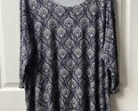 Artisan NY Knit Tunic Top Womens Plus Size 2x Blue White Stretchy 3/4 Sl... - $14.73