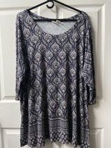 Artisan NY Knit Tunic Top Womens Plus Size 2x Blue White Stretchy 3/4 Sl... - £11.63 GBP