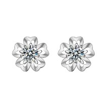 0.5Ct Round Moissanite Sakura Flowers 925 Sterling Silver Wedding Stud Earrings - £63.04 GBP