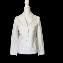 D Studio Floral Embroidered Design Cotton Blazer Size 4 Off White Vintag... - £30.53 GBP