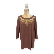 Bob Mackie Wearable Art Dragonfly Embellished Sequin Top Size XL Brown T Shirt - £23.80 GBP
