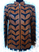 Plus Size Brown Leather Leaf Jacket Women All Colours Sizes Genuine Zip Short D1 - £178.30 GBP