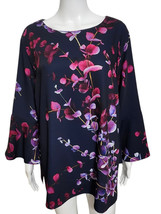 NEW Caroline Rose Julia Floral Crepe Tunic Top Ruffle Sleeve Navy Blouse... - £56.18 GBP