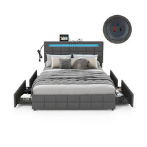 Upholstered Queen LED Bed Frame with Headboard and 4 Drawers-Queen Size - Color: - $7,301.68 MXN