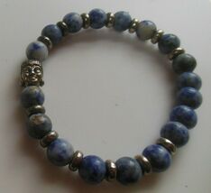 Vintage Lapis Glass Bead Face Stretch Bracelet - $13.99