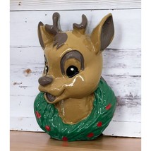 Christmas Reindeer Head Refrigerator Magnet Vintage Brown Deer with Wreath - £7.77 GBP