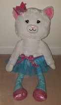 Inter-American White Kitty Cat Plush Princess Pink Crown Blue Tutu 25&quot; Long - £31.61 GBP