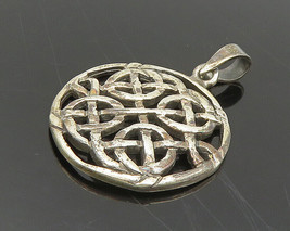 925 Sterling Silver - Vintage Shiny Open Celtic Knot Round Pendant - PT15354 - £28.34 GBP