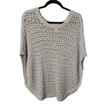 Chico&#39;s Poncho S/M Tan Sequin Poncho Open Knit Crochet Retro Hippie Boho Coverup - £21.67 GBP