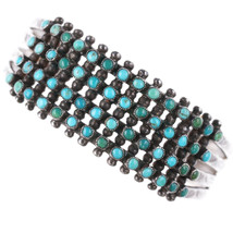 6.25&quot; 1930&#39;s Navajo Stamped silver Snake eye turquoise 4 row cuff bracelet - $940.75