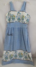 Vtg Handmade Bue &amp; White Gingham Dutch Girl Wood shoes Dress Sz M - £39.15 GBP