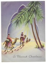 VINTAGE 1940s WWII ERA Christmas Greeting Card Art Deco Embossed THREE W... - $14.84