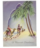 VINTAGE 1940s WWII ERA Christmas Greeting Card Art Deco Embossed THREE W... - $14.84