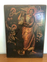 Antique 19th century ICON painted on wood. 18.5 x 21 Inches - £549.13 GBP