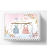 He or She Gender Reveal Edible Image Baby Shower Cake Topper Frosting Sheet - $16.14+