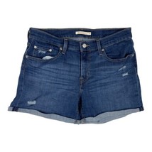 Women&#39;s Levis Mid Length Denim Blue Jean Cuffed Shorts 12 W31 Distressed - $14.84