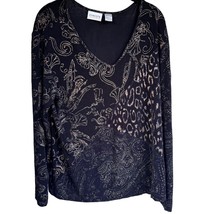 Chico&#39;s Travelers Slinky Top 3 US XL  Black Long Sleeve Printed V-Neck  ... - $270.83 MXN