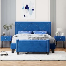 Queen Bedroom Set w/ Upholstered Bed Frame, Nightstand &amp; Ottoman - $428.99