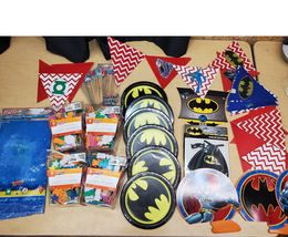 Superhero Party in a Box! Costume Plates Table Settings Batman Superman Justice! - £41.96 GBP