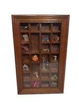 Vtg Miniatures Display Case, Wood &amp; Glass Curio Cabinet 24 Slots, Wall, 11.5 x 7 - £46.03 GBP