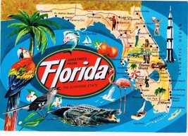 Florida Postcard State Pictoral Map Sunshine State Of Flowers - $2.96