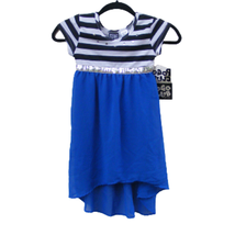 Girl&#39;s Dress Hi-Low Size Medium Cobalt Blue Silver Sequins Pogo Club of NY New - £9.32 GBP