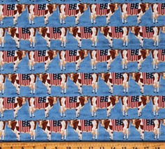 Cotton Hometown America Cows Patriotic USA Blue Fabric Print by the Yard... - $12.95