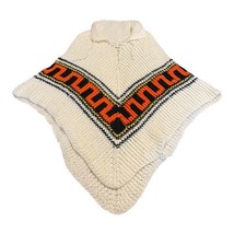 VTG Wool Peruvian Knit Cape Womens Knitted Pullover Poncho Hooded Sweater Shawl - £71.51 GBP